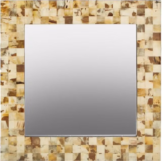 Orsina Obra Modern Geometric Square Mother of Pearl Wall Mirror in White and Beige