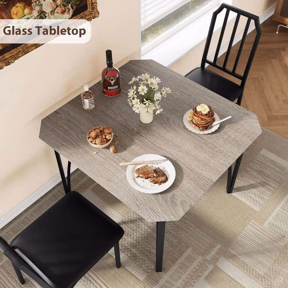 VOGREX 3-Piece Modern Dining Table and Upholstered Chair Set in Multicolour – 3
