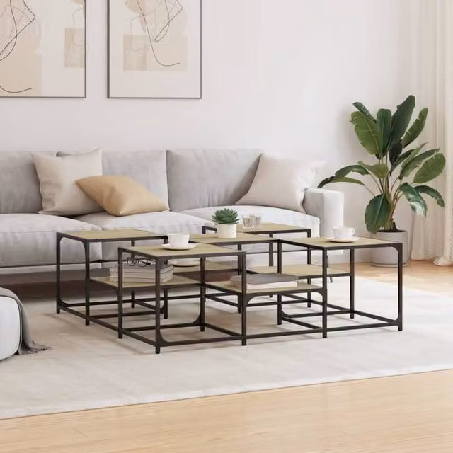 Berkfield Home Sonoma Oak Decorative Coffee Table in Beige, W/D/H: 121 x 121 x 40 cm – 1