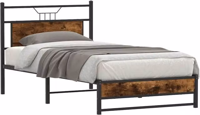 Berkfield Home Decorative Bed Frame in Smoked Oak and Brown, W/D/H: 100 x 200 cm