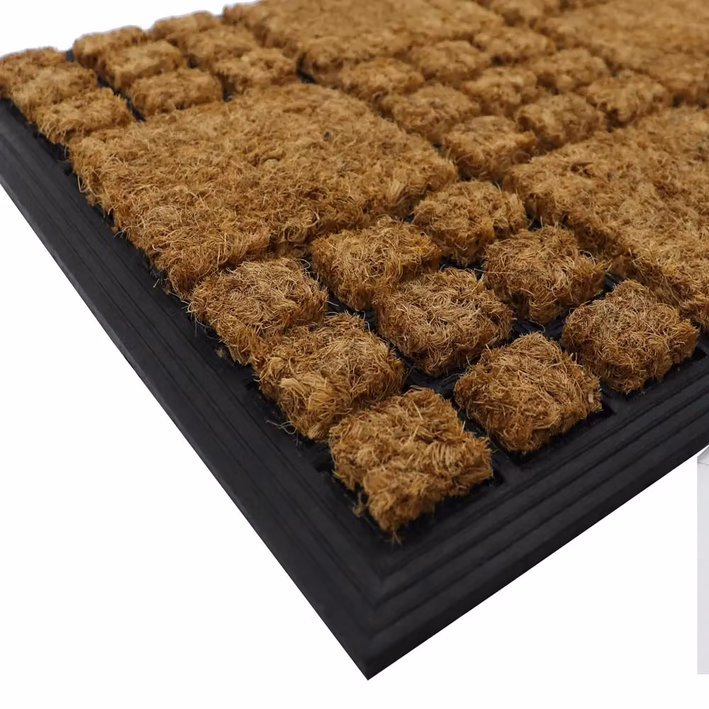 JVL Checked Coir and Rubber Backed Tuffscrape Doormat, Brown, W: 40 cm, D: 70 cm – 3