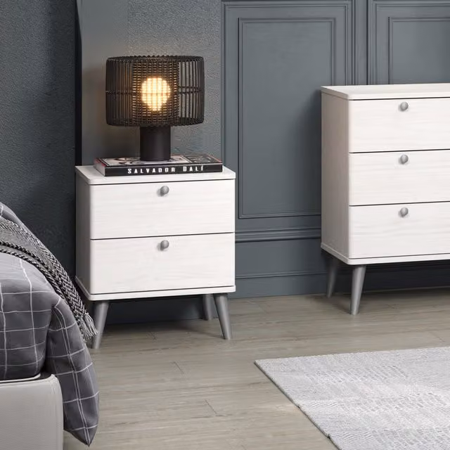 Core Products Set of 2 Augusta Curve 2 Drawer Bedside Cabinets in White Waxed Pine, White