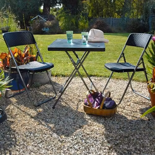Garden Gear Rattan Effect 2 Seater Folding Bistro Set in Black with Powder Coated Steel Frame – 2