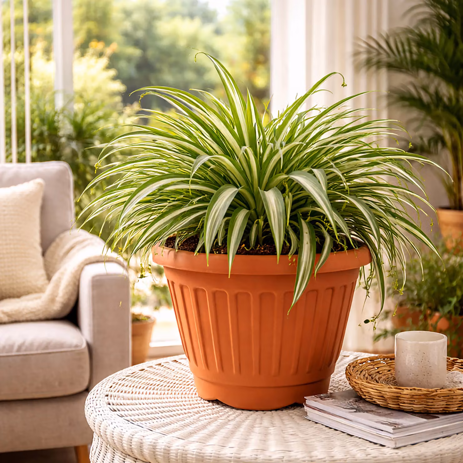 Simpa Set of 2 Round Chunky Terracotta Plastic Planters for Indoor or Outdoor Use, Diameter: 40 cm – 4
