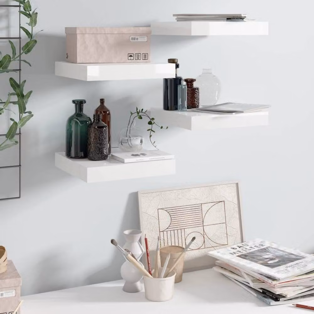 Berkfield Home Floating Wall Shelves, 4 Piece Set, High Gloss White, W/D/H: 23 x 23.5 x 4 cm – 1