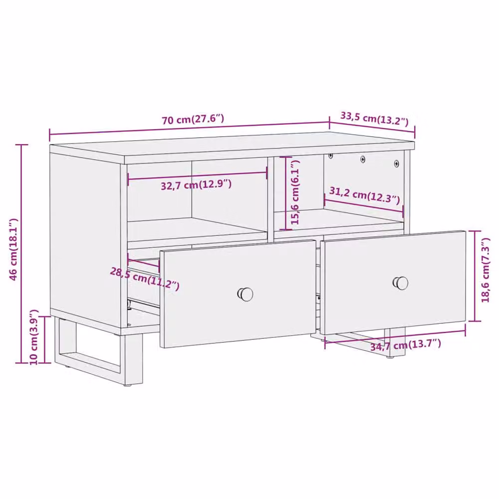 Berkfield Home Mango Wood TV Cabinet in Brown and Black, W: 70 cm, D: 33.5 cm, H: 46 cm – 8