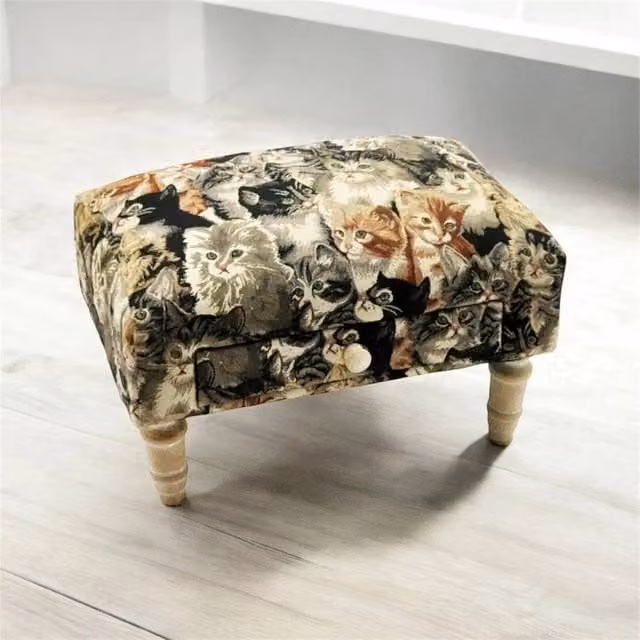 Nordara Multicolour Fabric Cat Pattern Ottoman Footstool with Drawer W: 100 cm, D: 60 cm, H: 60 cm – 1