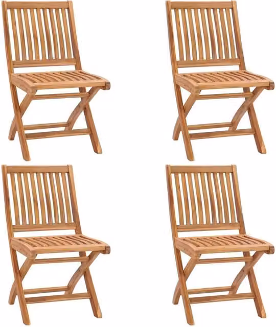 Berkfield Home Set of 4 Folding Garden Chairs in Brown Solid Teak Wood – 1