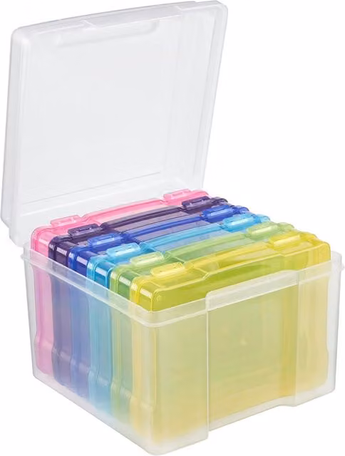 Mysmartbuy.com Multicoloured Plastic Photo Storage Boxes with Lid, W/D/H: 19.0 x 14.0 x 14.0 cm
