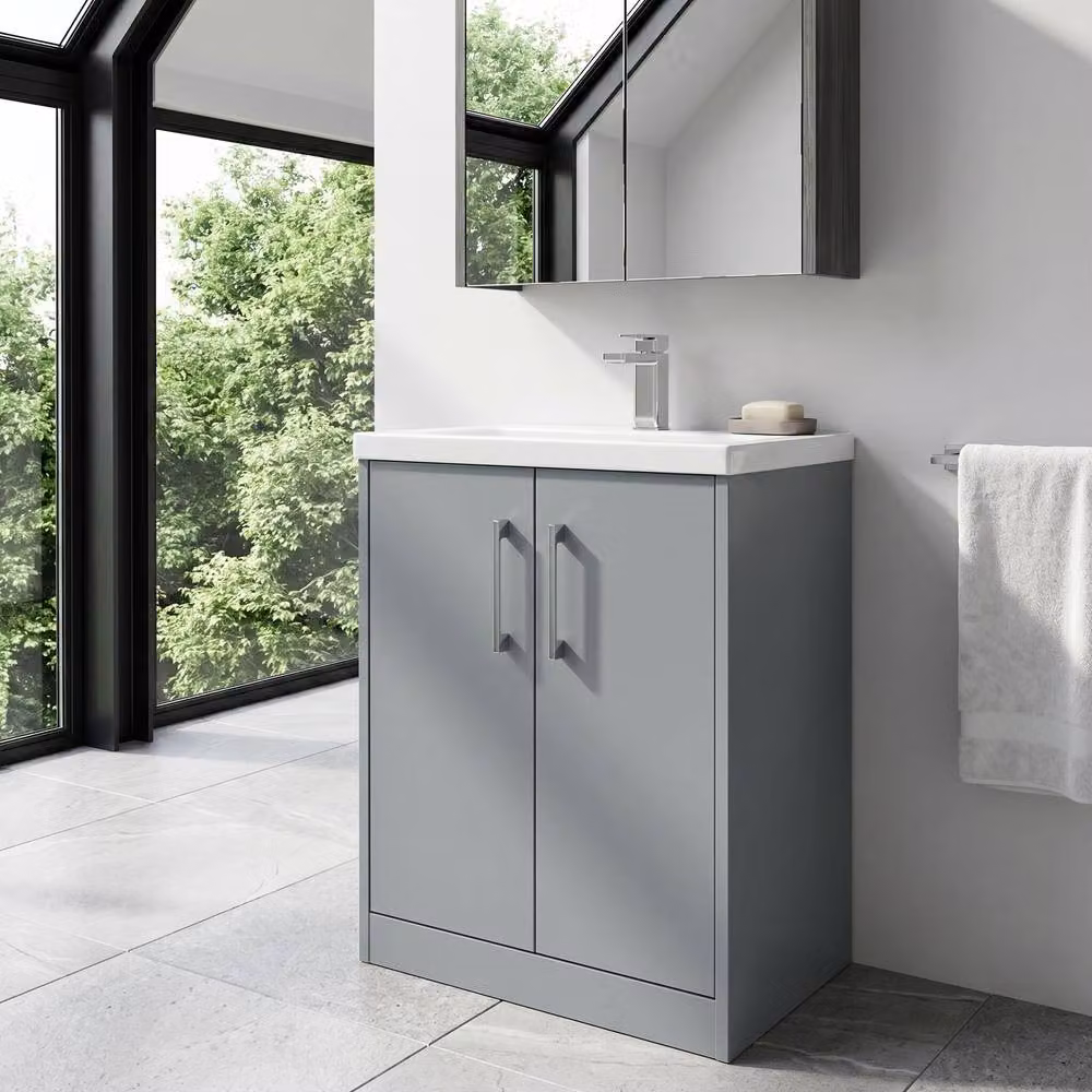 Balterley Winshill 2 Door Freestanding Bathroom Vanity Unit with Mid-Edge Basin, Grey, W: 60 cm, H: 84.3 cm – 2
