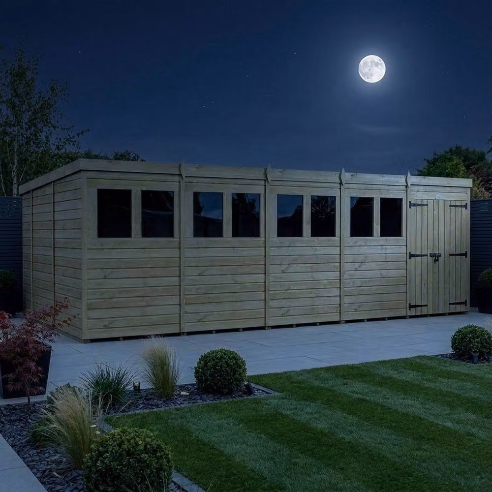 Buttercup Farm Brown Timber Pent Garden Shed with Double Doors and Windows, W/D/H: 610 x 305 x 210 cm – 3