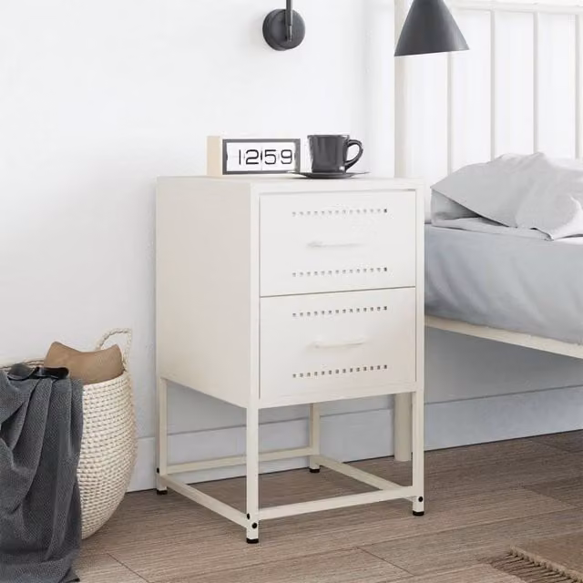 Berkfield Home Durable Metal Bedside Cabinet in White, W/D/H: 39 x 39 x 60.5 cm – 1