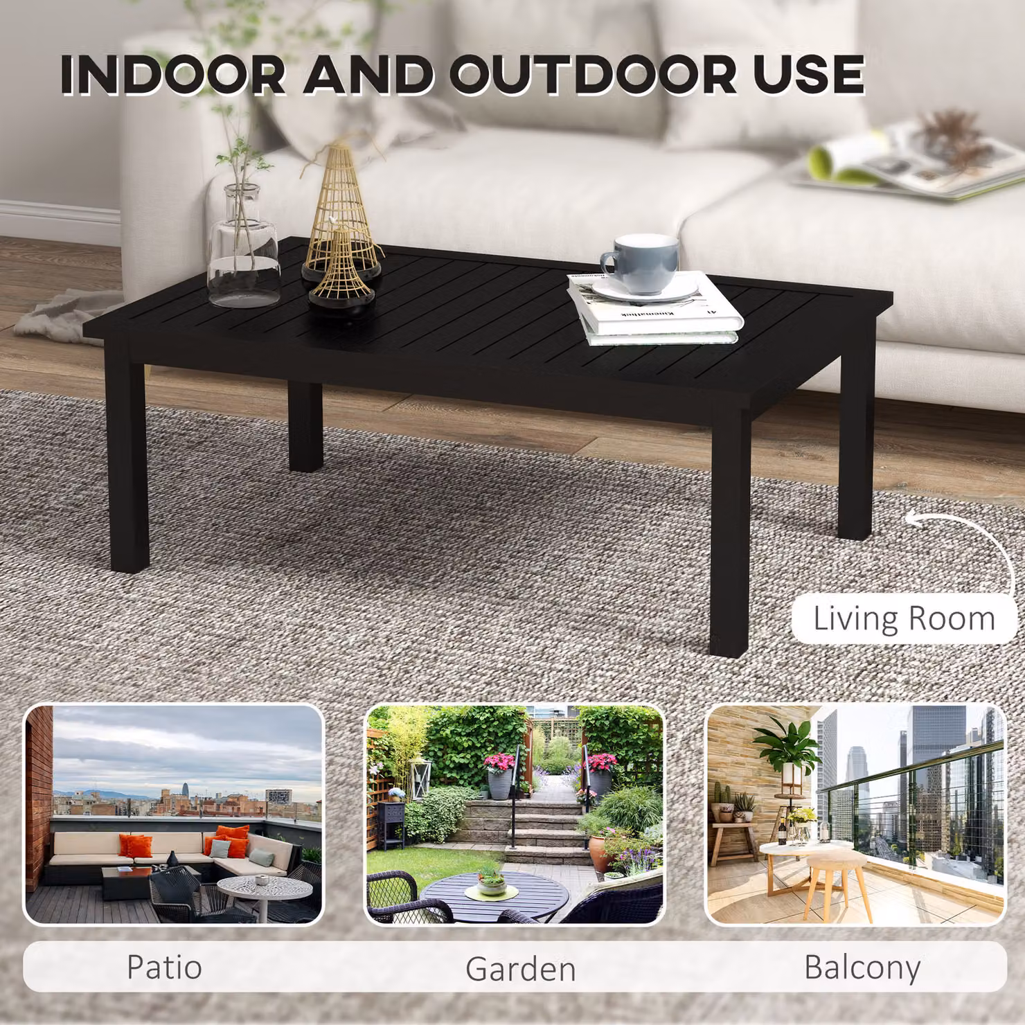 Outsunny Modern Rectangular Powder Coated Aluminium Outdoor Coffee Table, Black, W: 100 cm, D: 60 cm, H: 50 cm – 4