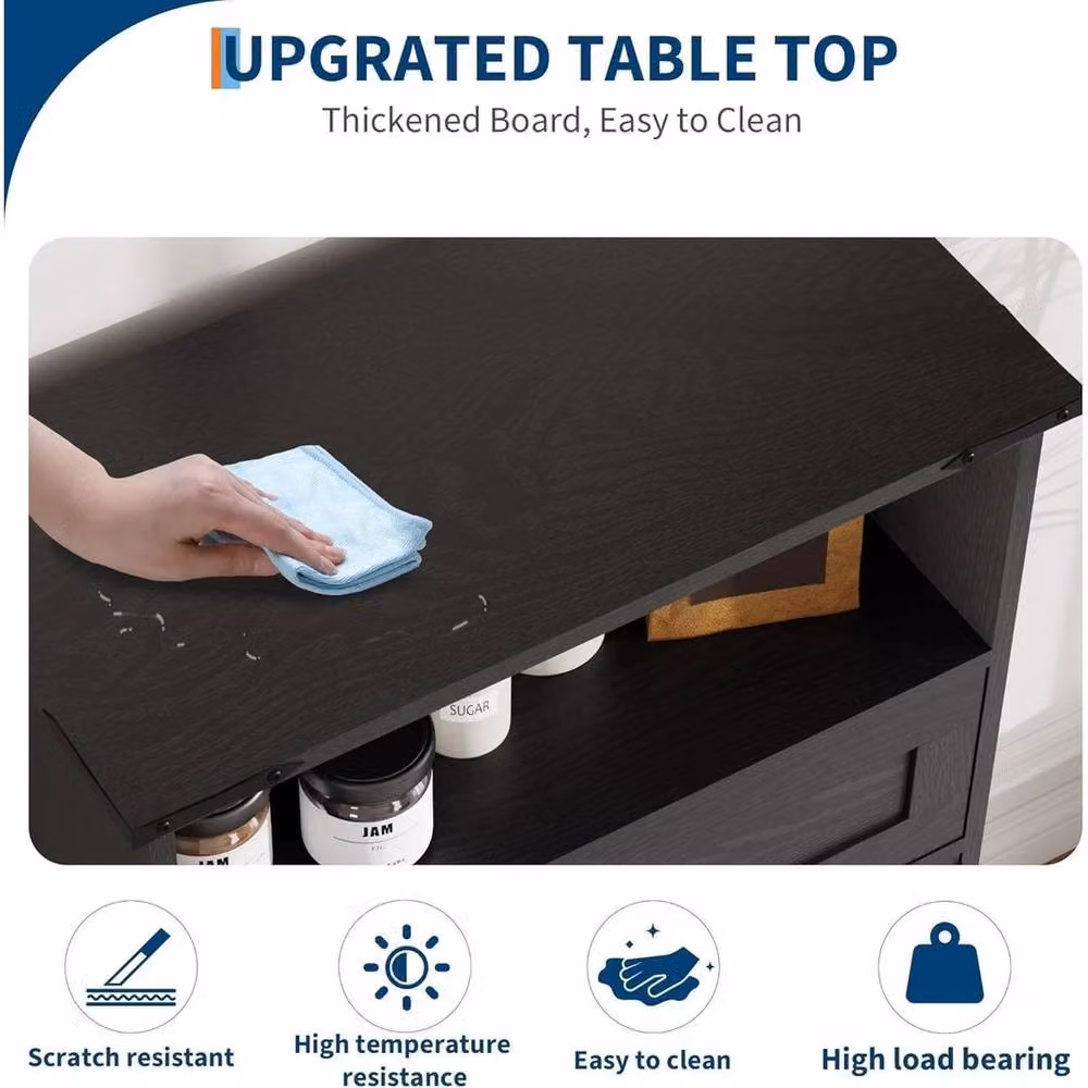 KORVIXA Freestanding Black Bathroom Cabinet with Doors, Drawers and Open Shelf, W: 60 cm, H: 60 cm – 4