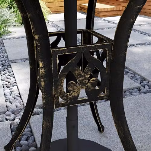 Outsunny Round Garden Dining Table with Parasol Hole, Bronze Tone – 8