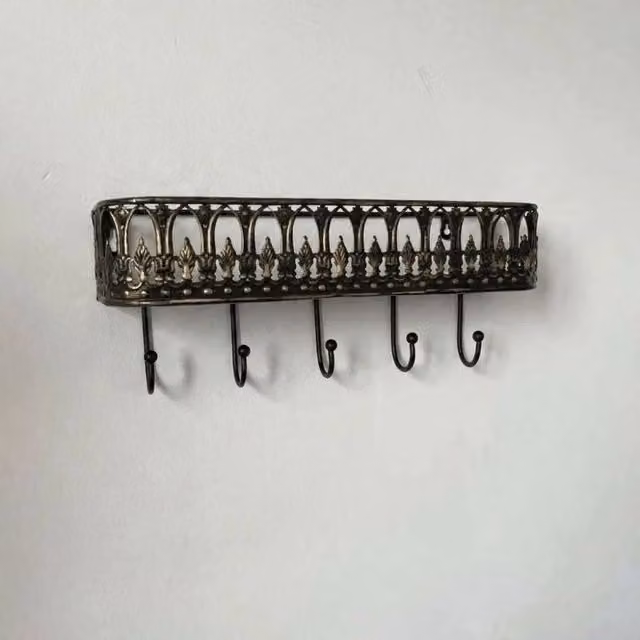 FORGEVIO Black Vintage Metal Wall Rack with Multiple Distributed Point Hooks, W/H: 30 x 30 cm