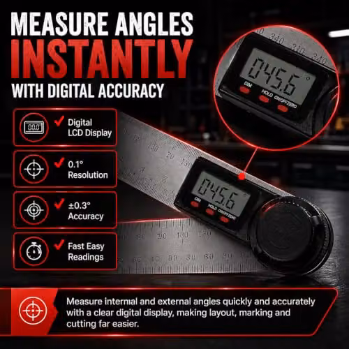 Lumberjack Digital LCD Angle Finder Stainless Steel Protractor, Silver – 7