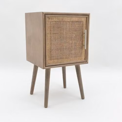 Minster Brown Wood and Rattan Bedside Table W/D/H: 40 x 40 x 70 cm