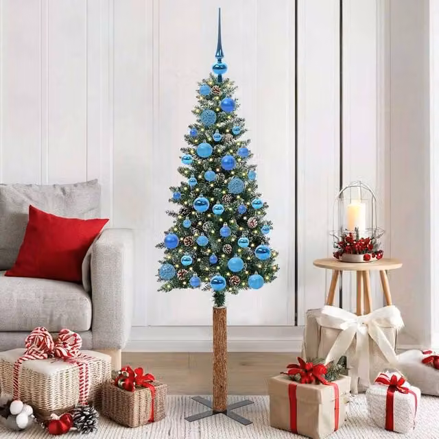 Berkfield Home Slim Christmas Tree with 150 LEDs in Green and White, Height: 150 cm – 1