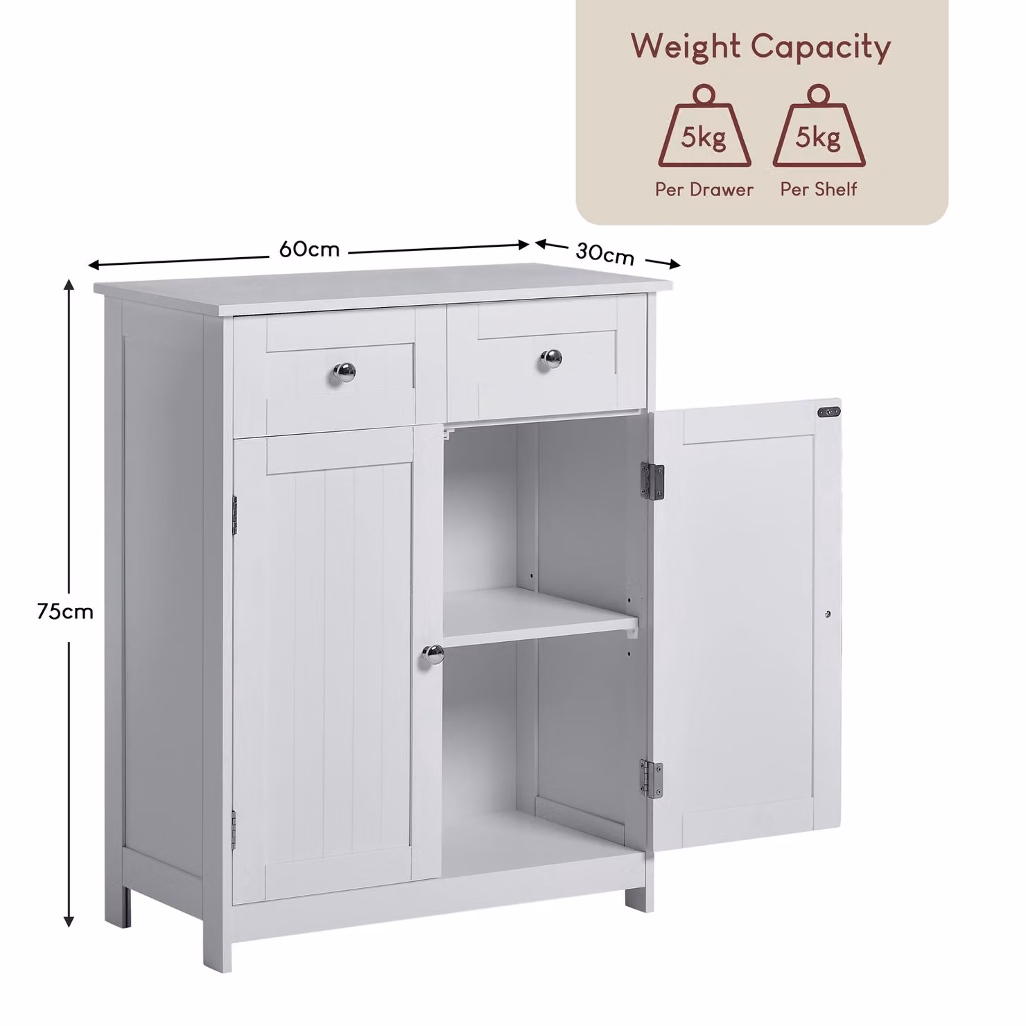 Home Discount Bath Vida Priano White Freestanding Bathroom Storage Cabinet with 2 Doors and 2 Drawers W/D/H: 75 x 60 x 30 cm – 2