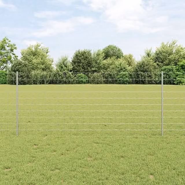 Berkfield Home Euro Fence with 10 U Posts, Silver Galvanised Steel, W: 10 m, H: 1 m