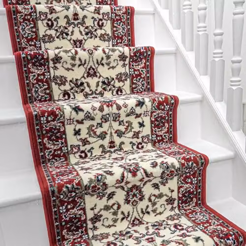 runrug Oriental Machine Woven Stair Runner in Beige and Multicolour, W: 60 cm, L: 600 cm, Thickness: 9 mm – 1