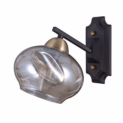 Netlighting Italux Bastiano Industrial and Retro Wall Lamp in Black Matt with Cognac Glass Shade, E14