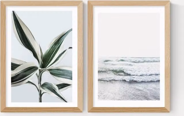 East End Prints Botanical Beach Twin Set Framed Floral Wall Art in Sand and Multicolour