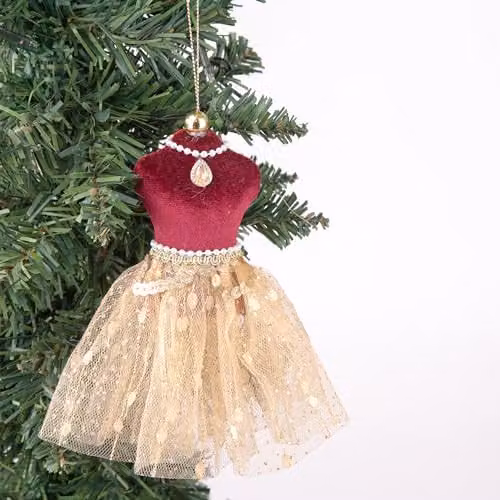 Shatchi Gold and Brown Ballerina Figure Hanging Christmas Decoration, Height: 15 cm – 3