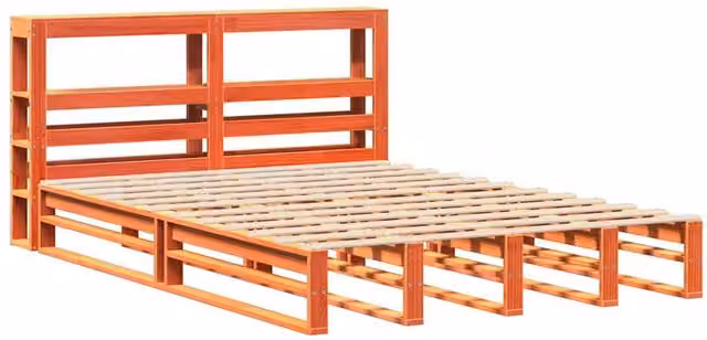 Berkfield Home Decorative Solid Wood Pine Bed Frame in Waxed Brown, W/D/H: 140 x 190 x 82 cm