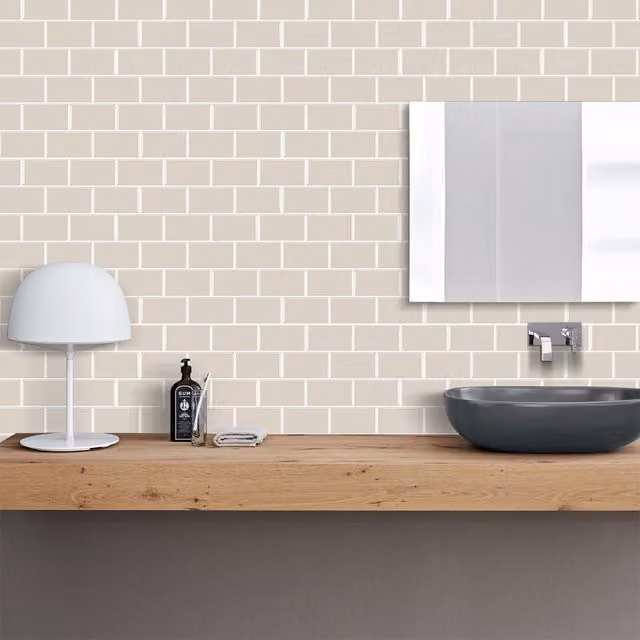 Livingandhome 10-Piece Adhesive 3D Effect Backsplash Tiles in Beige and White