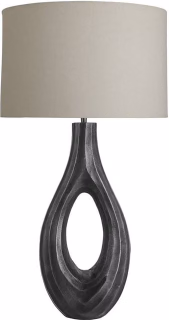 Industville Ornate Ellipse Table Lamp in Pewter with Dark Grey Cotton Drum Shade