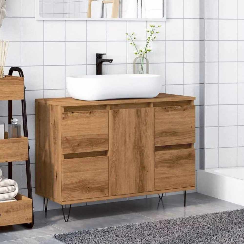 Berkfield Home Artisan Oak Bathroom Cabinet in Brown, W/D/H: 80 x 33 x 60 cm – 3