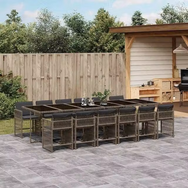 Berkfield Home 13 Piece Grey Poly Rattan Garden Dining Set with Cushions