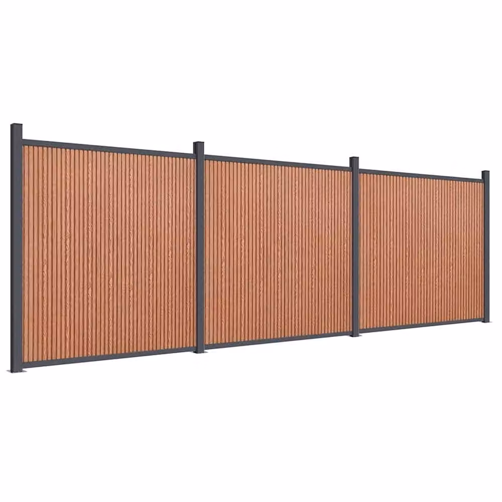 Berkfield Home Durable WPC and Aluminium Fence Panel, Brown, W: 526 cm, H: 186 cm – 2