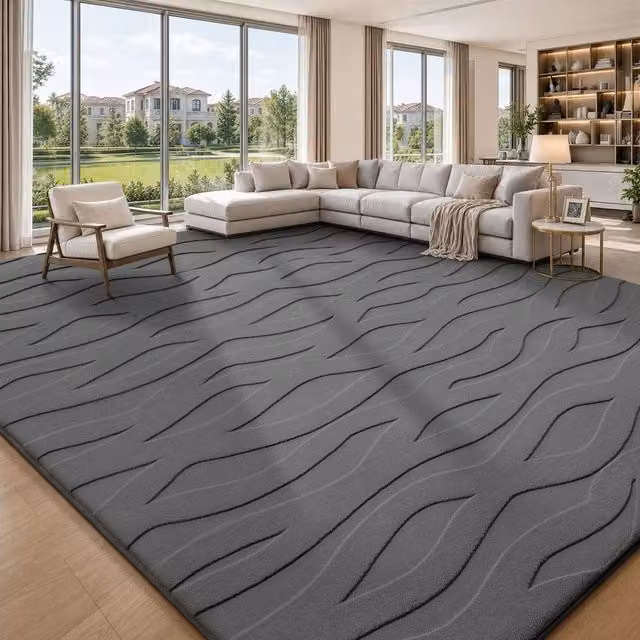 SPETLEK Modern Large Area Grey Rug with High-Low Wave Effect for Bedroom or Living Room, W: 200 cm, D: 300 cm