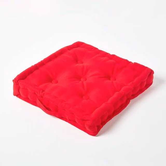 Homescapes Red Cotton Square Floor Cushion, Height: 8 cm