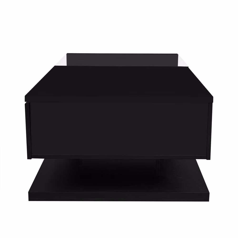 Merax Modern High-Gloss Black Coffee Table with Tempered Glass and LED Lights, W/D/H: 105 x 32.5 x 32.5 cm – 6