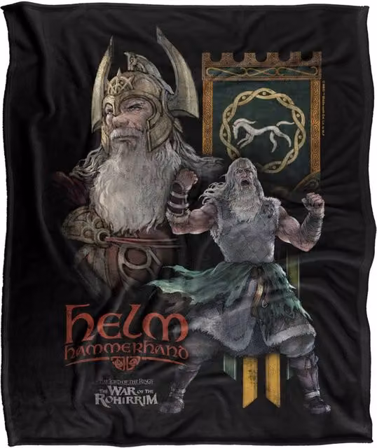 LOGOVISION Lord of the Rings War of the Rohirrim Helm Hammerhand Homage Super Soft Fleece Throw Blanket, Multicolour, W: 152 cm, D: 127 cm – 6