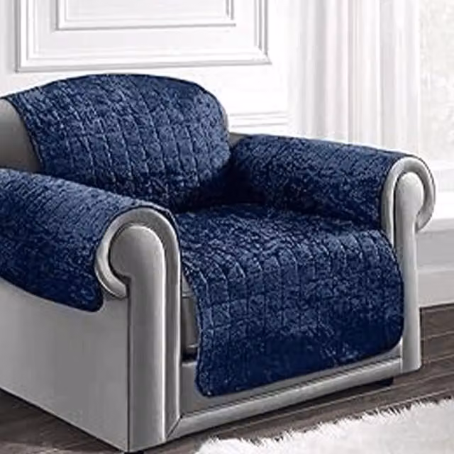 Intimates Navy Blue Crushed Velvet Armchair Sofa Protector, Water Repellent and Stain Resistant