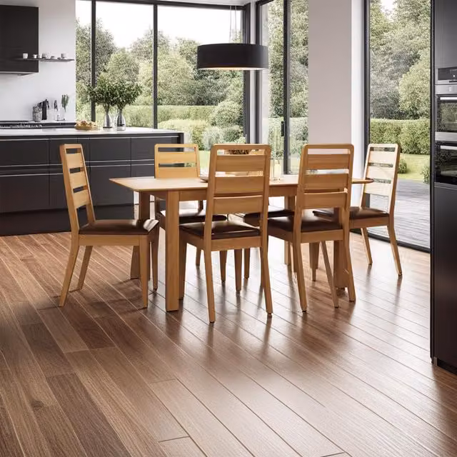 FWStyle Solid Natural Oak Extending Rectangular Dining Table in Brown