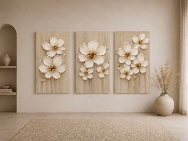 Mafett Set of 3 Magnolia Floral Canvas Wall Art Prints in Beige and Gold, W: 45.7 cm, H: 61.0 cm