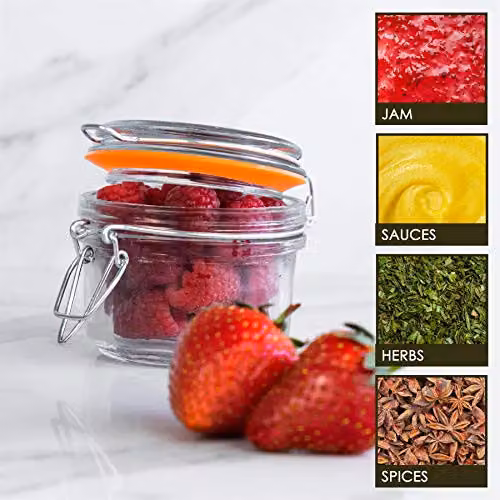 Argon Tableware Glass Spice Jars with Airtight Metal Clip Lids, Set of 3, 125ml, Transparent with Orange Seals – 2