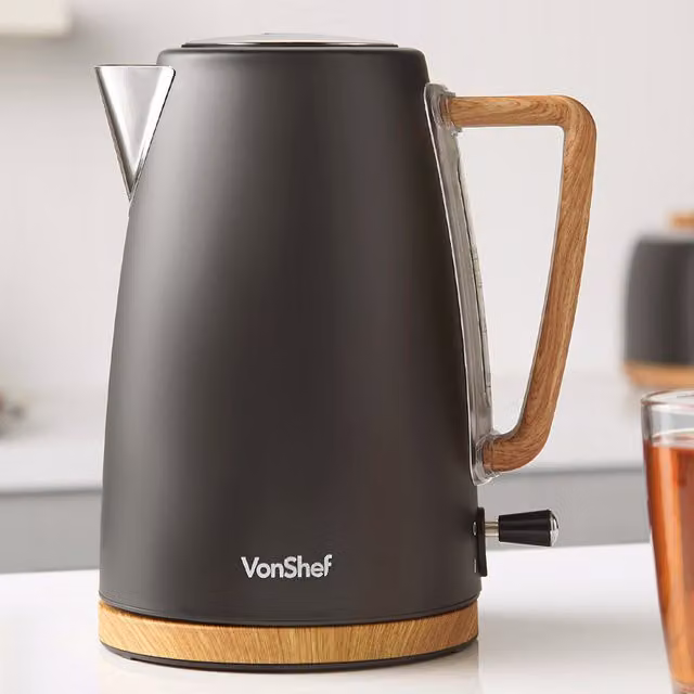 VonShef Black Nordic Design Rapid Boil Electric Kettle, 1.7 l