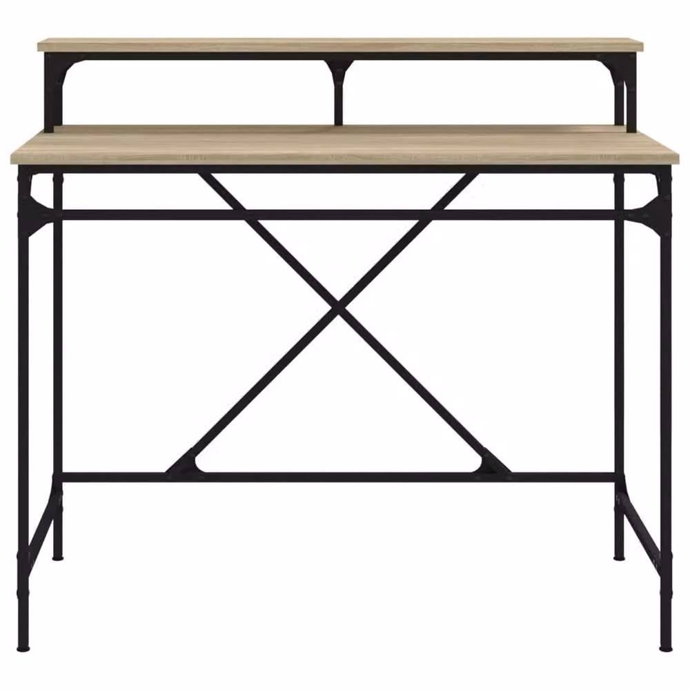 Berkfield Sonoma Oak Computer Desk in Beige with Metal X-Frame, W/D/H: 100 x 50 x 90 cm – 4