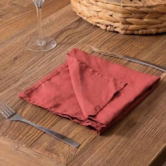 Native Natural Set of 4 Plain Red 100% Linen Napkins – 1
