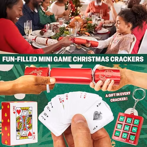 KreativeKraft Christmas Crackers Pack of 6 with Mini Games or Wind Up Toys in Red and Multicolour – 2