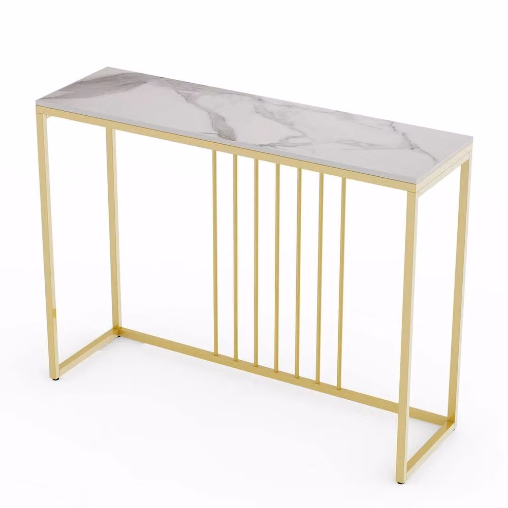 NESTLUNE Slim Modern Marble and Metal Hallway Console Table in Gold – 2