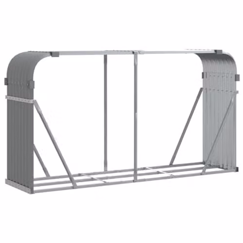 vidaXL Log Holder in Grey Galvanised Steel W/D/H: 180 x 45 x 100 cm