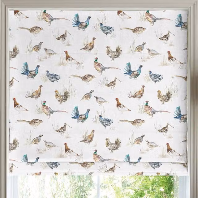 Voyage Maison Gamebirds Made to Measure Blackout Roman Blind in Cream Floral Animal Print